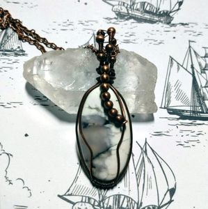 Dendrite wrapped in patina'd copper wire and Beads